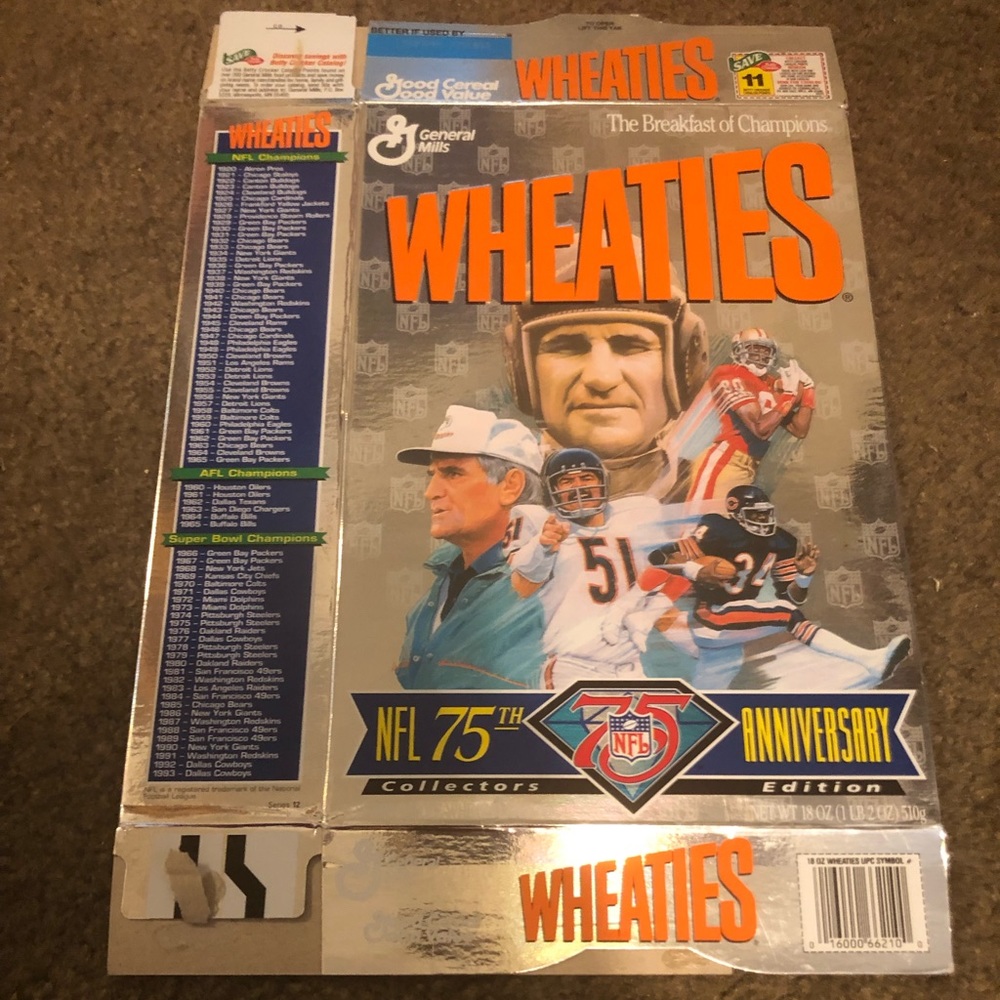 NFL 75th anniversary Wheaties box